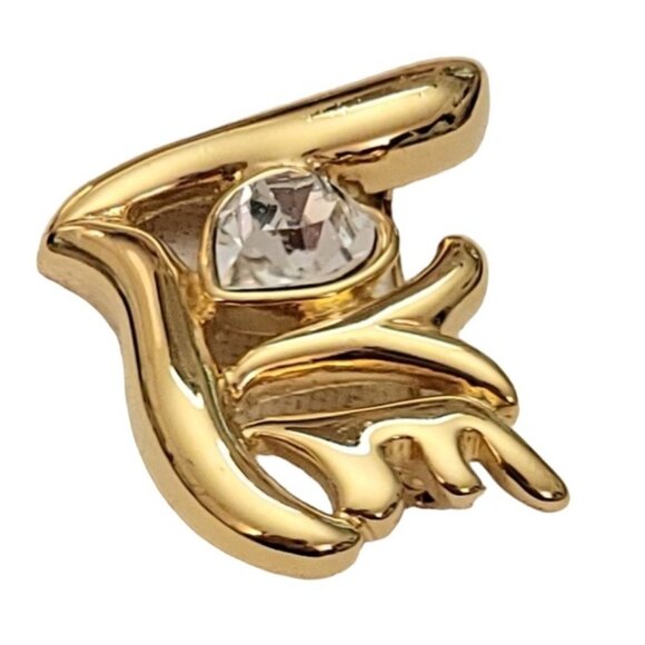 Monet Vintage Gold Tone Heart Rhinestone LOVE Brooch Pin, Signed L32 - Picture 3 of 10